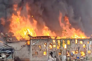 A fire broke out in slums on Jessore Road in Dum Dum