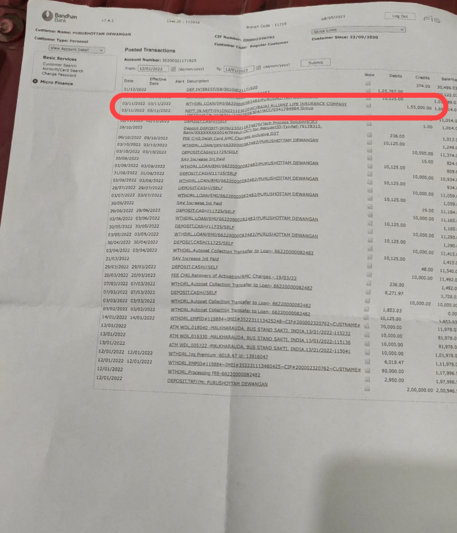 Bandhan Bank cashier Fraud