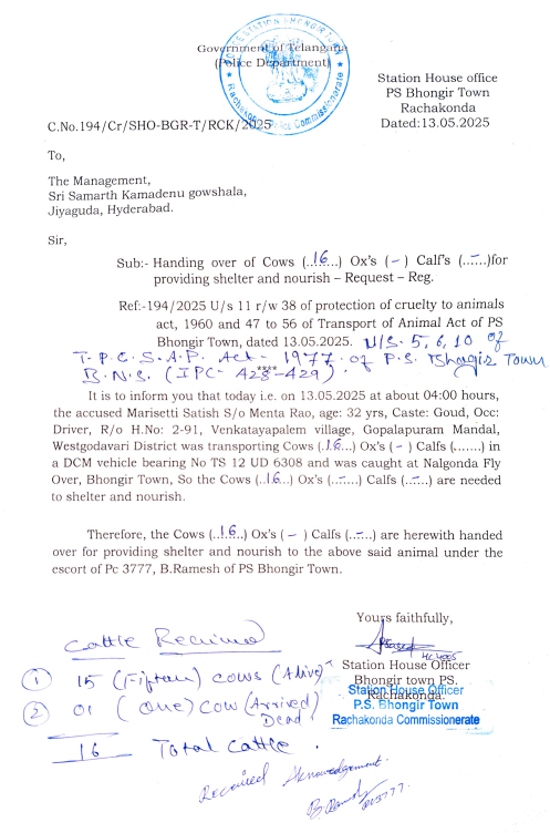 Bhuvanagiri Police Rescue Cows