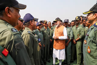 Prime Minister Narendra Modi meets armed forces personnel at the Adampur air base, in Jalandhar, Punjab, Tuesday, May 13, 2025.
