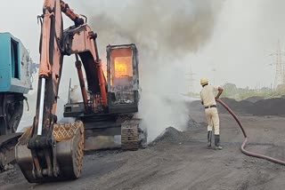 FIRE ON POCLAIN MACHINE IN RAMGARH