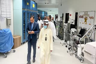 The Ambassador of India to Kuwait, Adarsh Swaika, visits Mubarak Al-Kabeer Hospital, where 11 workers injured in the fire have been admitted, in Kuwait on Wednesday, June 12, 2024