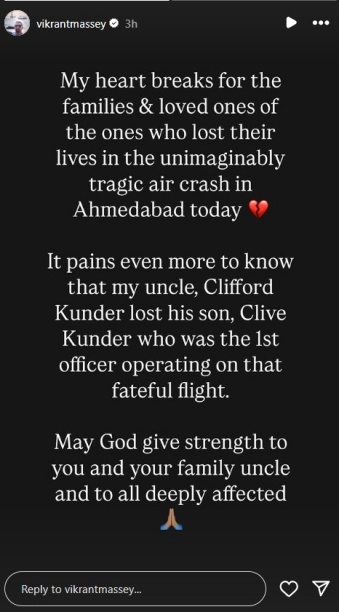 Vikrant Massey Loses Family Friend, Clive Kunder, in Air India Crash