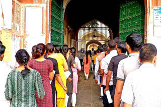 Queues of students at the exam centre