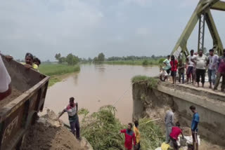 Part of the bridge village Ferozepur Hussainiwal border swept away