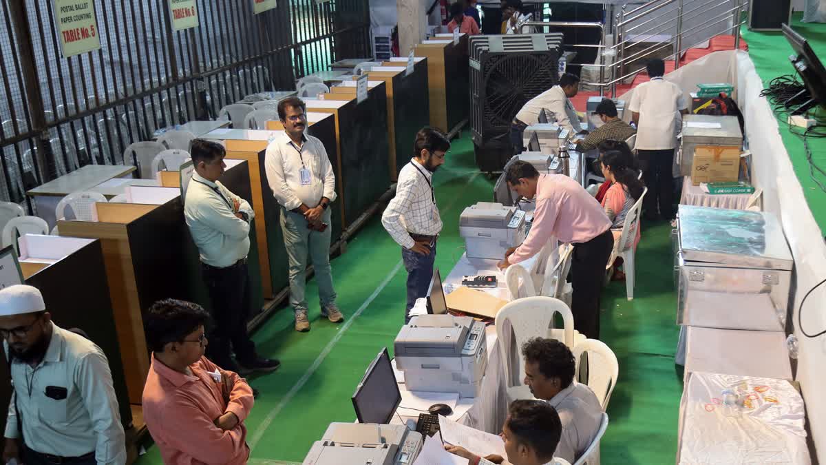 Counting of votes at a counting center in Nagpur, Maharashtra