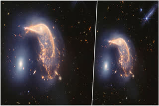 Webb Space Telescope's latest cosmic shot shows pair of intertwined galaxies glowing in infrared