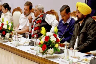 Opposition INDIA bloc members during a meeting in New Delhi