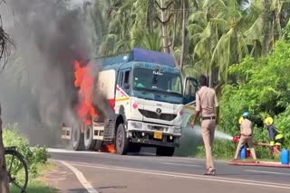 A Petrol Tanker Burst into Flames in Kakinada District