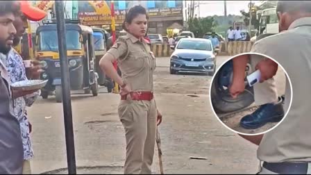 ROADSIDES PARKING  WOMAN PSI  POLICE CITY ROUND  CHAMARAJANAGARA