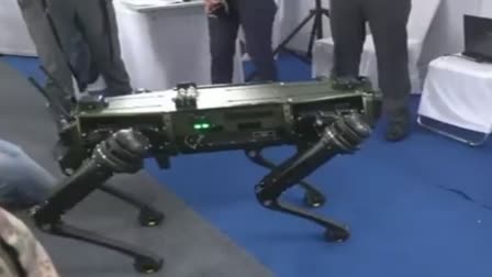 Indian army developed Multi utility legged equipment MULE at  North Tech Symposium 2023 in Jammu Kashmir