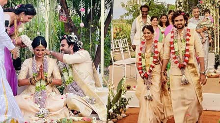 Ashok Selvan and Keerthi Pandian get married  Ashok Selvan and Keerthi Pandian  Ashok Selvan  Keerthi Pandian  Ashok Selvan married  അശോക് സെൽവനും കീർത്തി പാണ്ഡ്യനും വിവാഹിതരായി  അശോക് സെൽവന്‍ വിവാഹിതരായി  Ashok Selvan Keerthi Pandian wedding  shok Selvan Keerthi Pandian wedding pics  Ashok Selvan wedding reception at Chennai  Por Thozhil  Blue Star