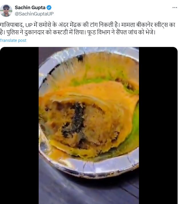 समोसे में मिली मेंढक की टांग