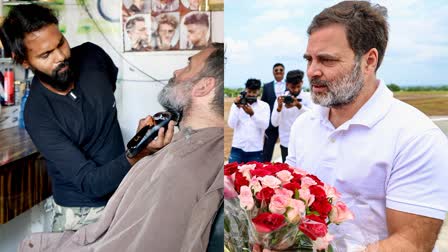 Congress MP Rahul Gandhi having a shave from Raebareli barber Mithun Kumar