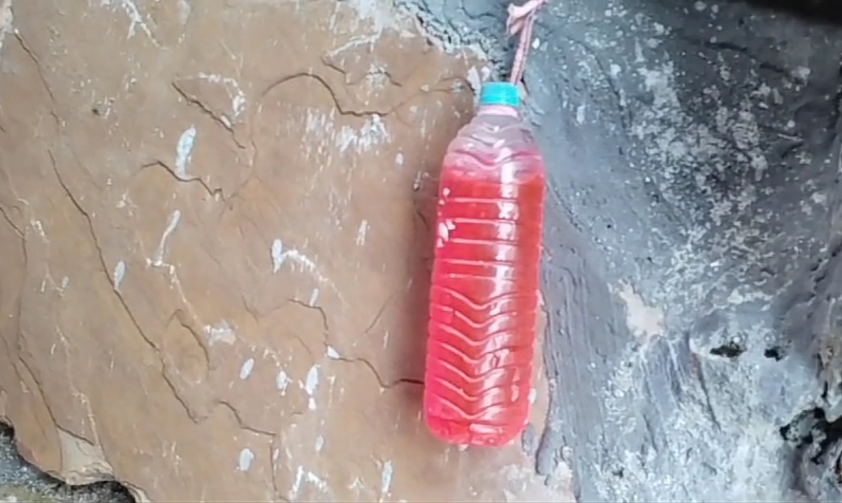 People Hanging Red Water Bottles