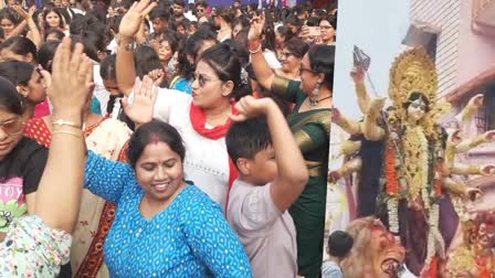 women-tune-dhaki-bid-dancing-farewell-maa-durga-jamshedpur