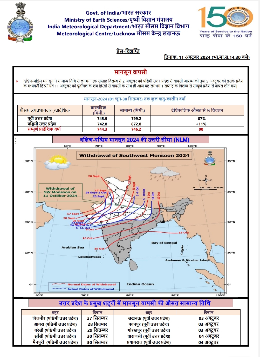 मानसून वापसी का मैप.