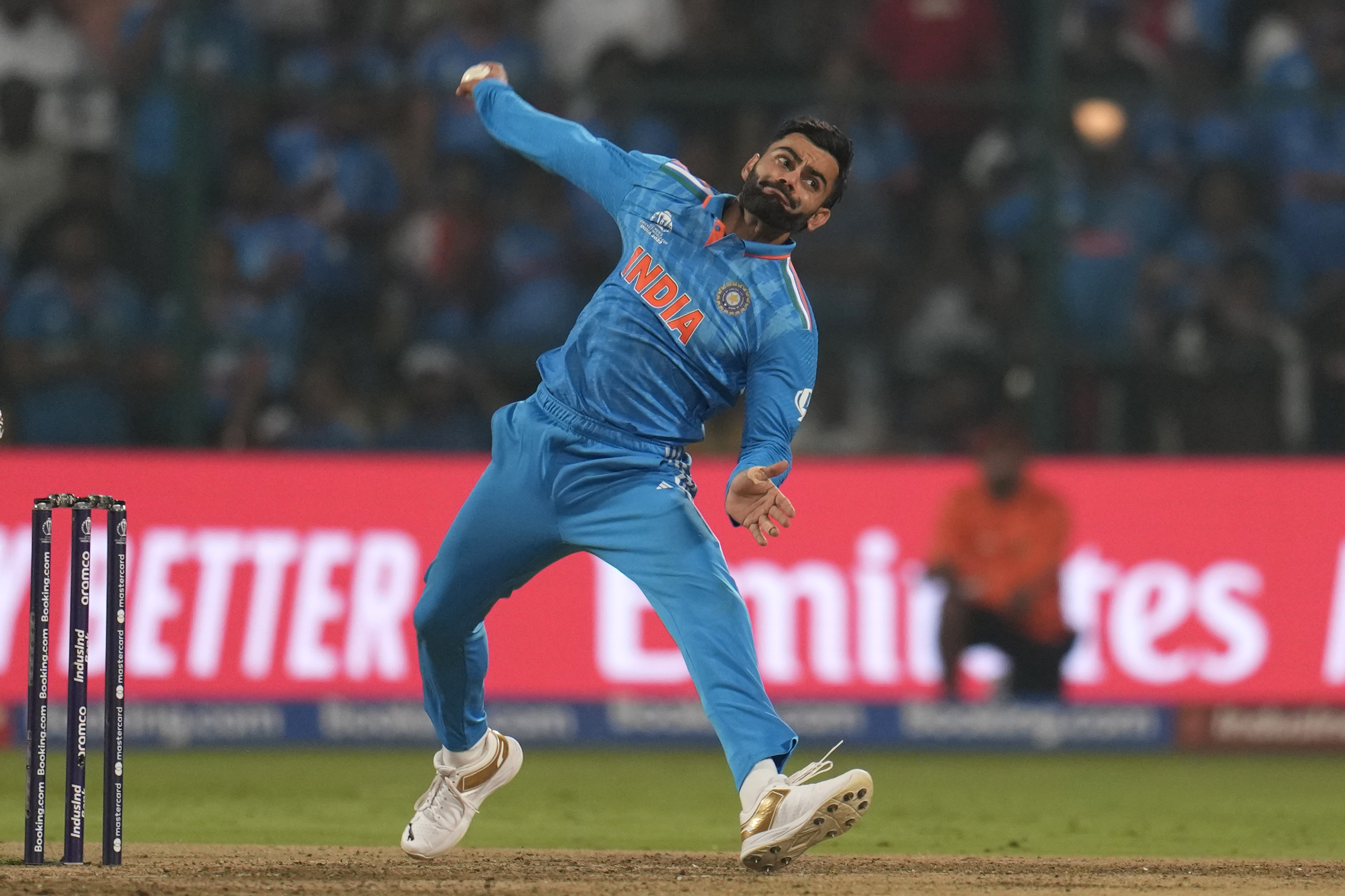 After the capacity crowd at M Chinnaswamy Stadium urged Virat Kohli to bowl, the former India skipper obliged and threw down his first full overs in an ODI since 2017, in the last game of the ICC Men's Cricket World Cup 2023. Icing in the cake was that, he picked up a wicket — his first in an ODI since January 2014, and just his fifth in 290 games in the format. Dutch captain Scott Edwards was caught behind down leg side for 17 in the 25th over off a delivery from the 