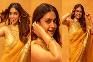 Keerthy Suresh In Golden Saree Images