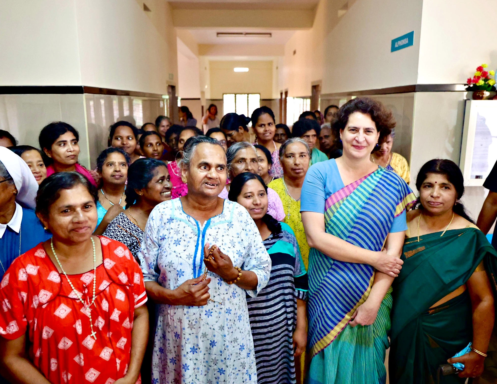 Congress Candidate Priyanka Gandhi Vadra with the differently-abled women at St. Vincent Rehabilitation Centre in Kalpetta