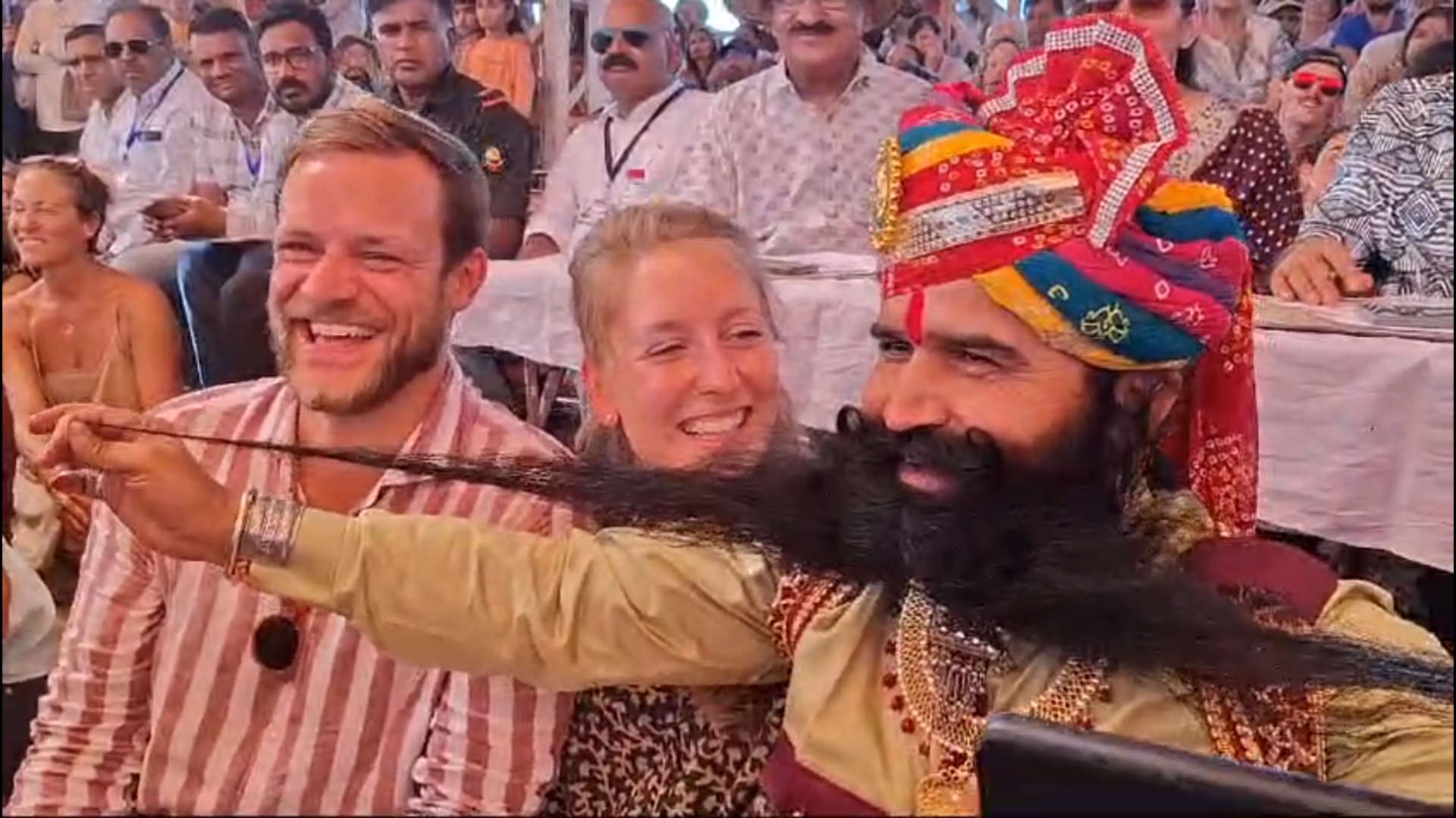 A participant showcases his mustache at the Pushkar Mela at Ajmer, Rajasthan