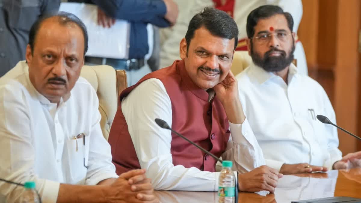 File photo of BJP leader Devendra Fadnavis with Shive Sena chief Eknath Shinde and NCP chief Ajit Pawar