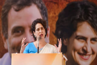 Congress MP from Wayanad Priyanka Gandhi Vadra addresses a public meeting at Mukkam