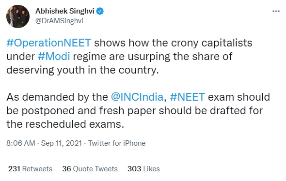 Abhishek Singhvi's tweet