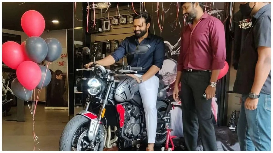 Saitej on bike at triumph showroom