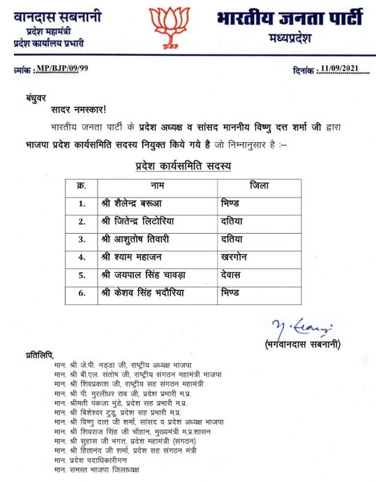 List of new state working committee members