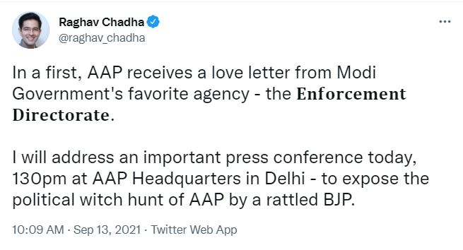 Raghav Chadha tweeted