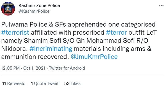 Kashmir Police Tweets