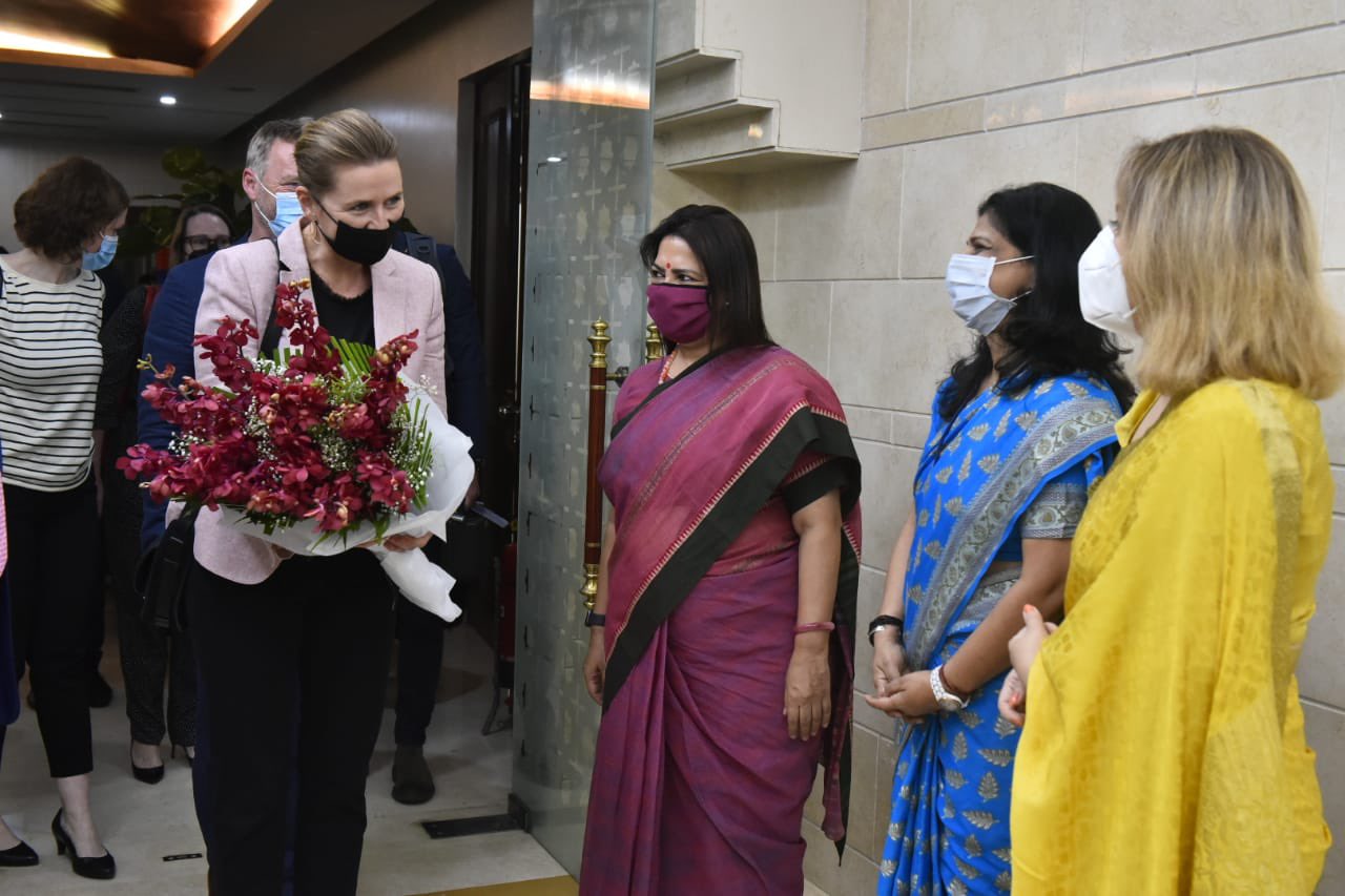 MoS MEA Meenakashi Lekhi receives Denmark PM Mette Frederiksen at Delhi airport