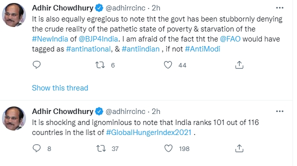 Adhir Chowdhury's tweet