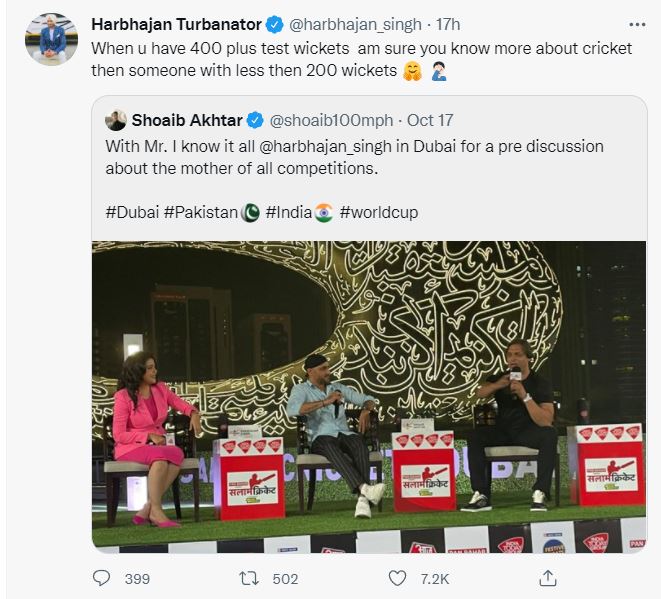 harbhajan reply on shoaib akhtar tweet