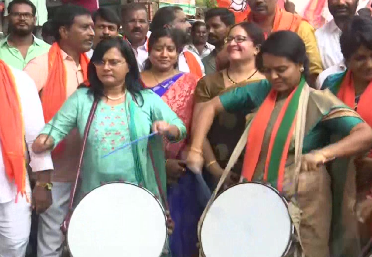 BJP workers celebrate in Hyderabad