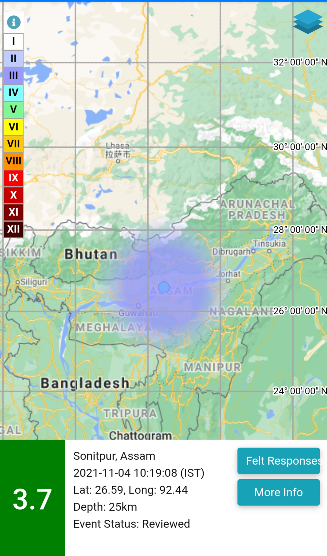 An Earthquake of 3.7 magnitude hits Assam