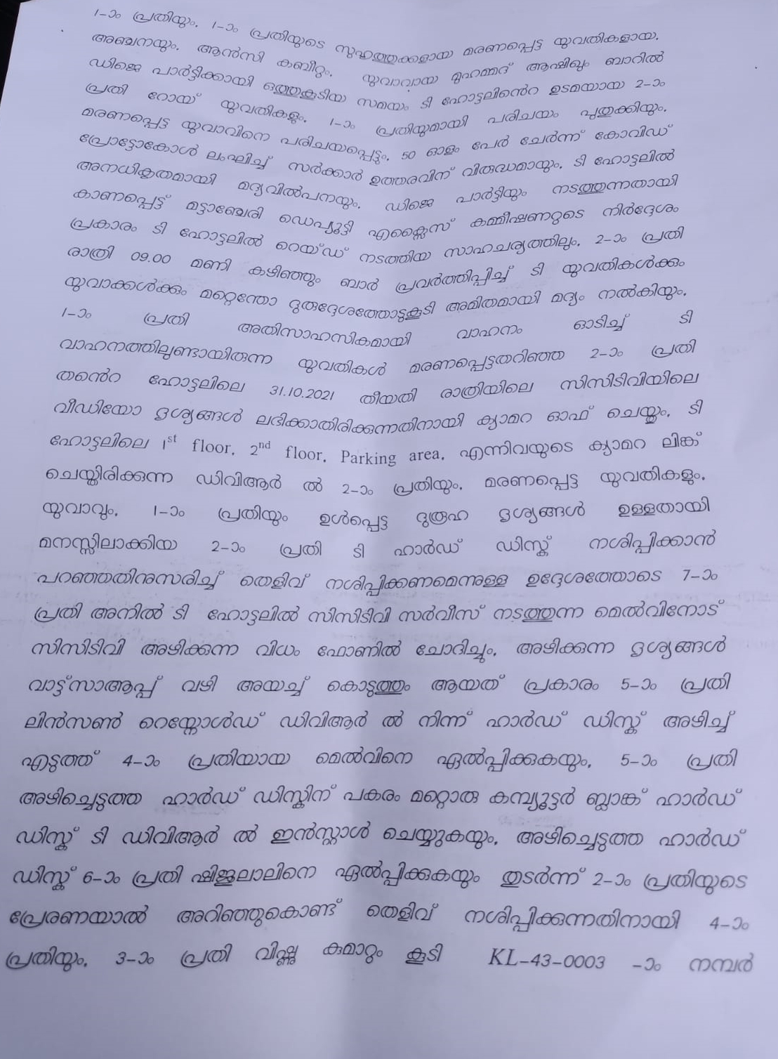 models death case  models death case news  former miss kerala death news  roy vayalat news  roy vayalat  roy vayalat give alcohol drugs  roy vayalat give alcohol drugs news  police against roy vayalat news  police against roy vayalat  police remand report against roy vayalat  police remand report against roy vayalat news  police remand report latest news  മോഡലുകളുടെ മരണം  മോഡലുകളുടെ മരണം വാര്‍ത്ത  മോഡലുകളുടെ മരണം പുതിയ വാര്‍ത്ത  റോയി വയലാട്ട് വാര്‍ത്ത  റോയി വയലാട്ട്  റോയി വയലാട്ട് മദ്യം മയക്കുമരുന്ന് നല്‍കി വാര്‍ത്ത  റോയി വയലാട്ട് മദ്യം മയക്കുമരുന്ന് നല്‍കി  മുന്‍ മിസ് കേരള വാഹനാപകടം വാര്‍ത്ത  മുന്‍ മിസ് കേരള വാഹനാപകടം  പൊലീസ് റിമാന്‍ഡ് റിപ്പോര്‍ട്ട് വാര്‍ത്ത  റോയി വയലാട്ട് സിസിടിവി ദൃശ്യം വാര്‍ത്ത  ഹോട്ടലുടമ പുതിയ വാര്‍ത്ത  മോഡലുകളുടെ മരണം ഹോട്ടലുടമ വാര്‍ത്ത  മോഡലുകളുടെ മരണം ഹോട്ടലുടമ