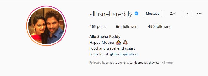followers of allu sneha reddy in instagram