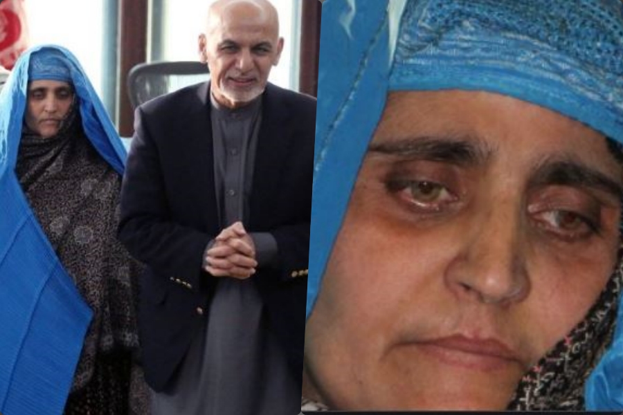 Green-eyed Afghan girl Sharbat Gullah with former Afghan President Ashraf Ghani