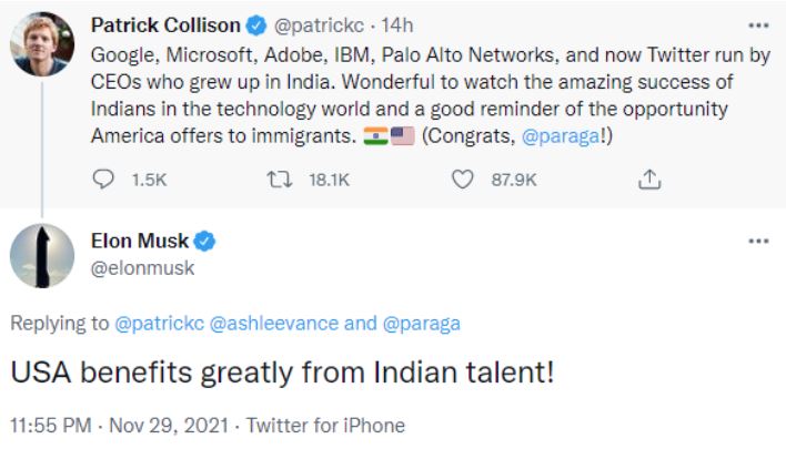 US benefits greatly from Indian talent, says Elon Musk after Parag Agrawal takes over as Twitter's CEO