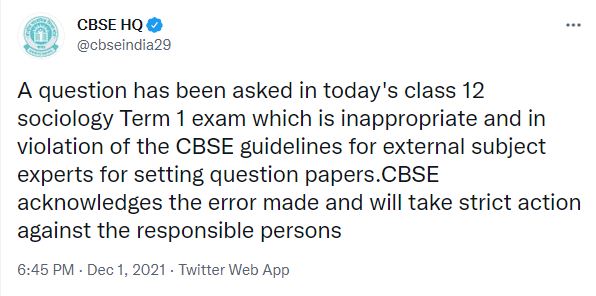 CBSE's tweet.