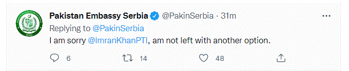 Pak embassy in Serbia trolls Imran Khan