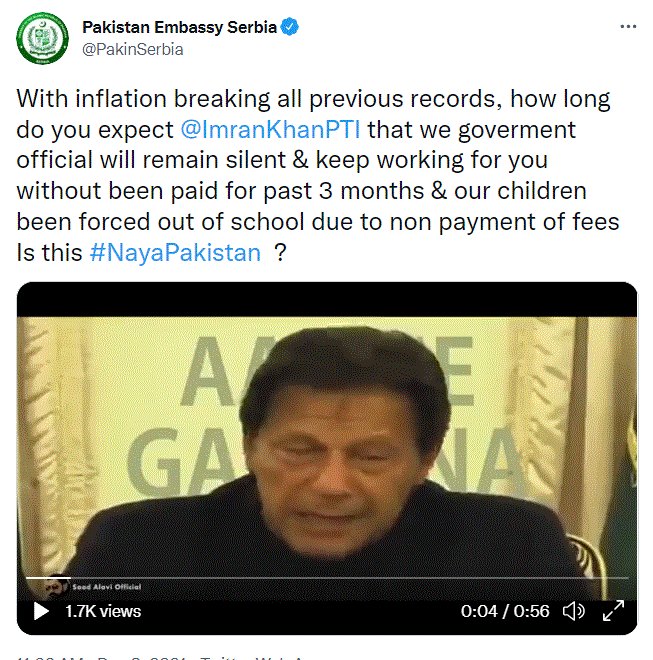 Pak embassy in Serbia trolls Imran Khan