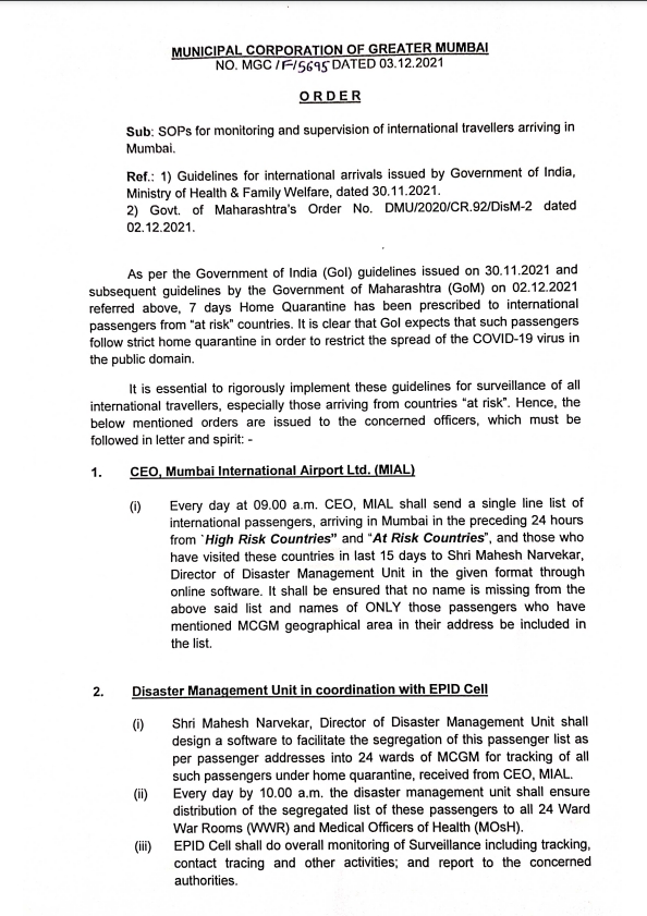 Omicron: 7 days compulsory quarantine for foreign travelers in Mumbai