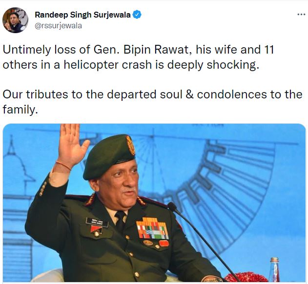 Randeep Surjewala Tribute Bipin Rawat