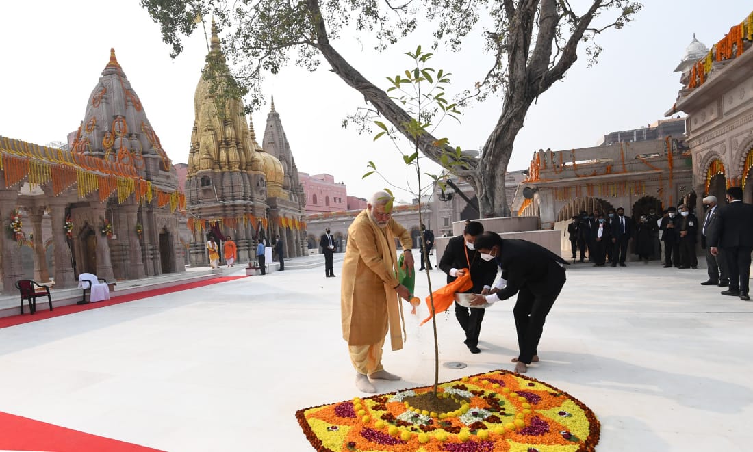 मंदिर परिसर में पीएम ने लगाया पौधा.