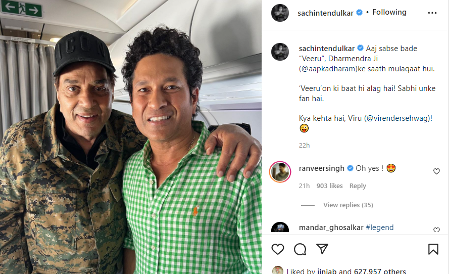 Dharmendra and Sachin Tendulkar met in flight