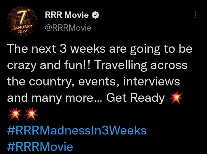 RRR movie team tweet