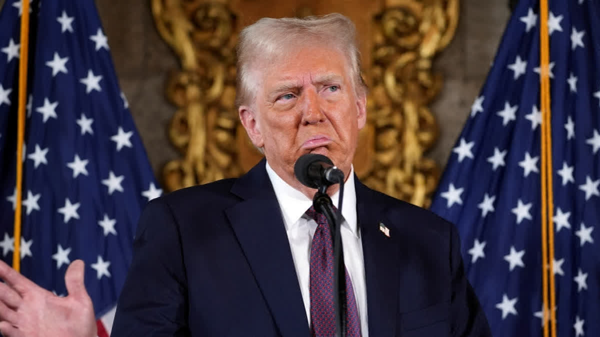 President-elect Donald Trump talks to reporters after a meeting with Republican leadership at the Capitol on Wednesday, Jan. 8, 2025, in Washington